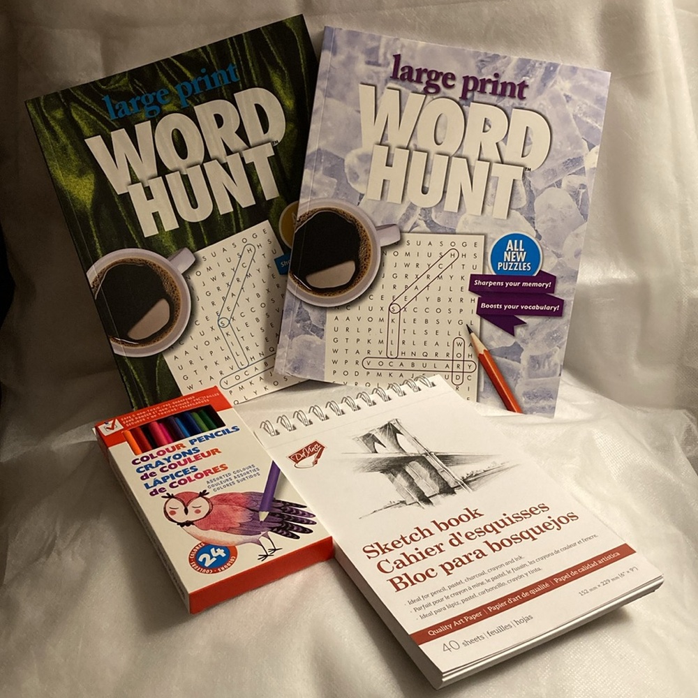 NWOT - Large Print Word Hunt (2), Sketch Pad and Colouring Pencils Bundle - Picture 1 of 9